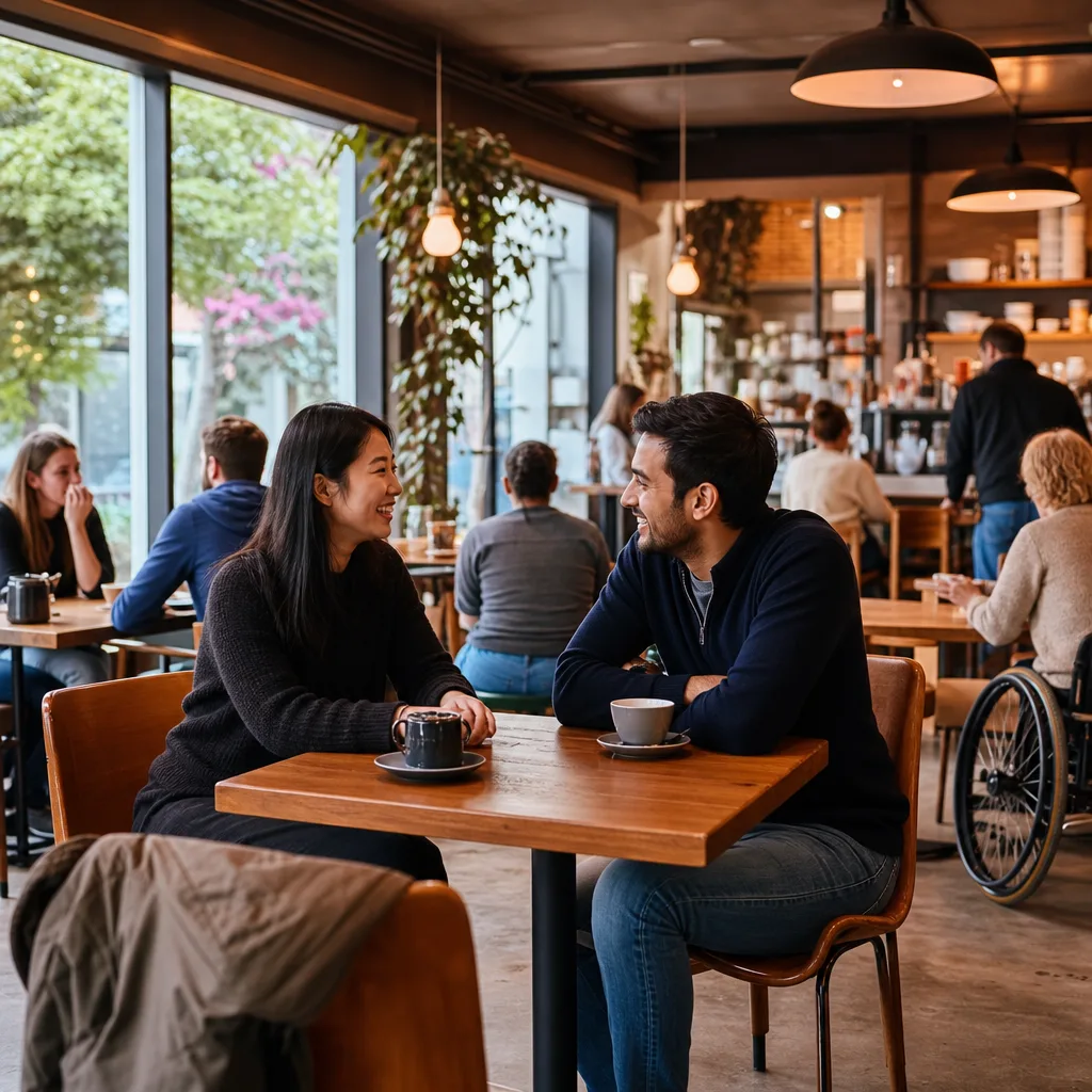 A daytime coffee meeting at a café in Warwick