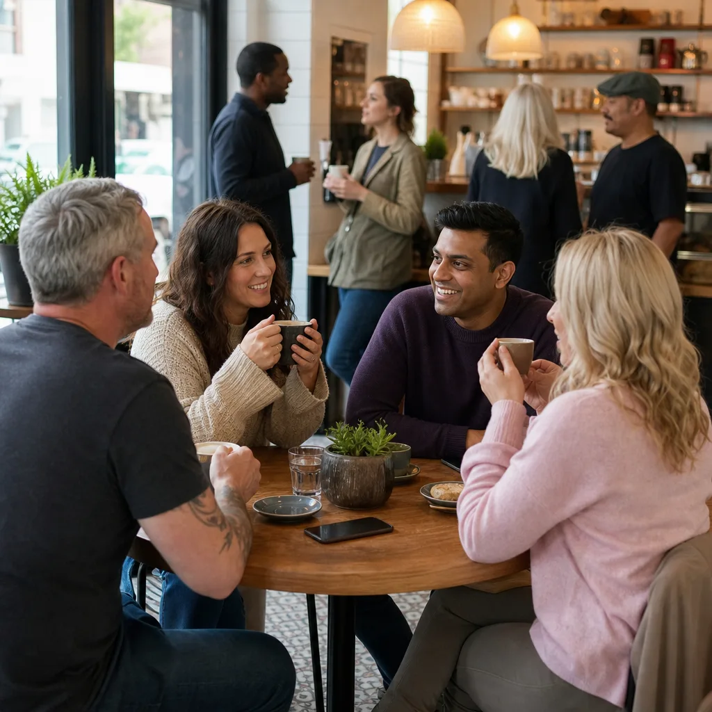 Adults taking part in a friendly creative class around a shared table